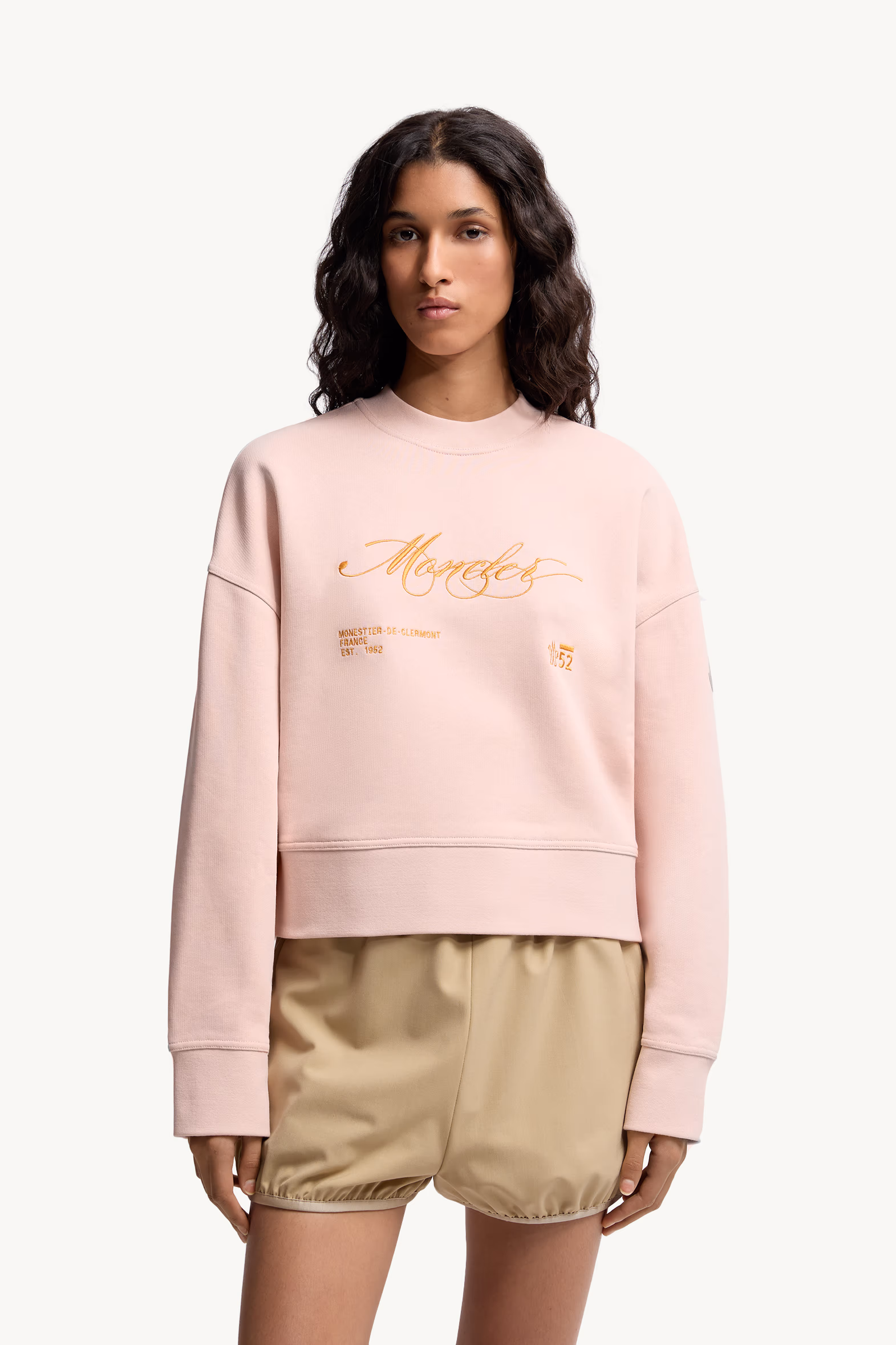Embroidered Cotton Sweatshirt Women Light Pink Moncler 3